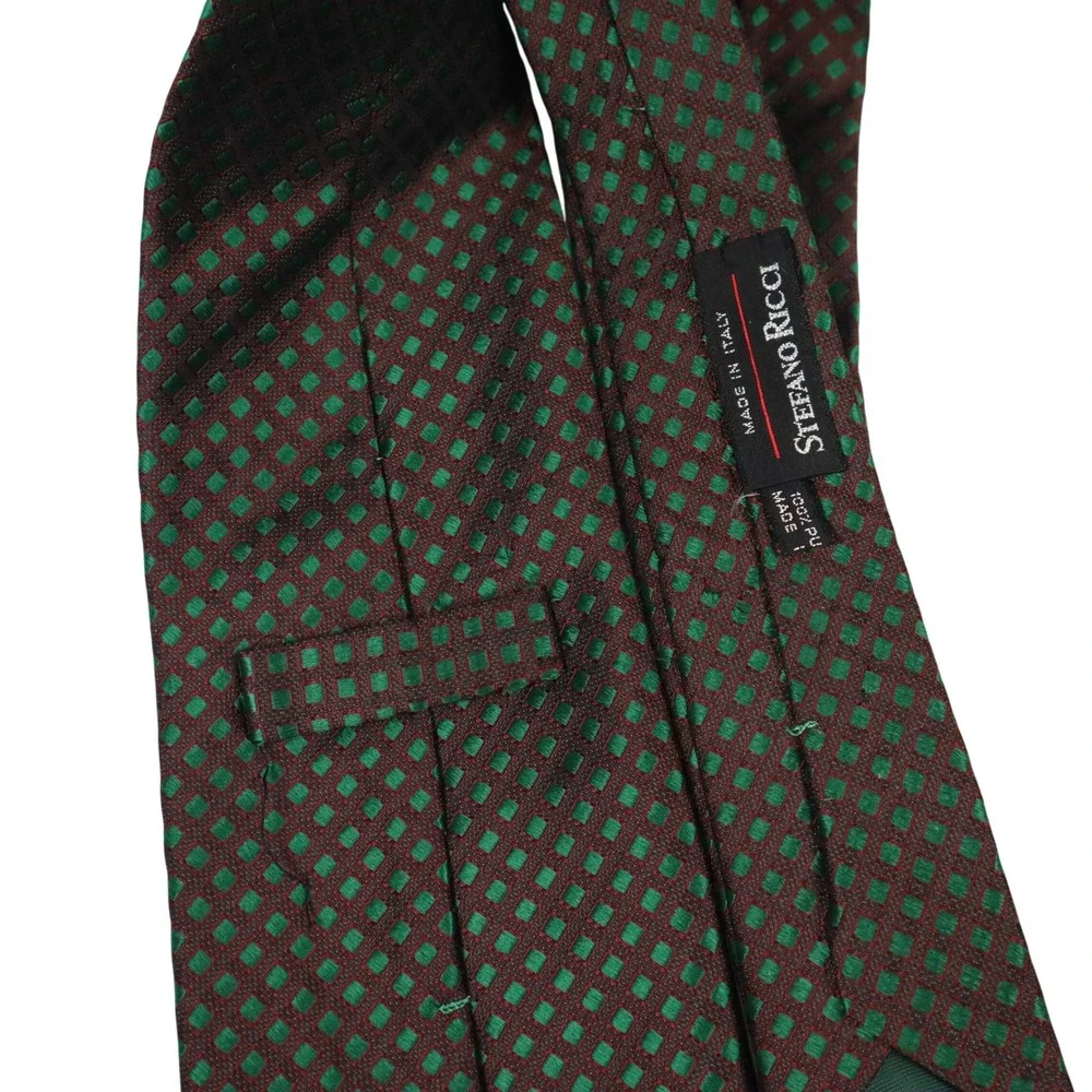 Stefano Ricci Silk Necktie Dark Brown Emerald Green‎ Geometric Square Made Italy
